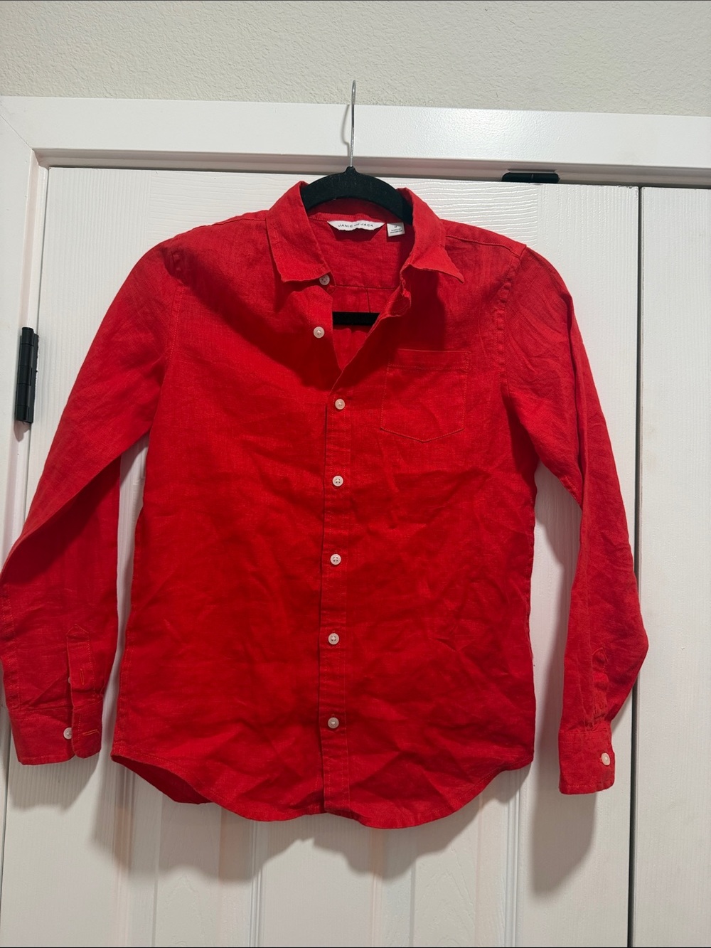 Janie & Jack Red Linen Button Down Shirt Size 10